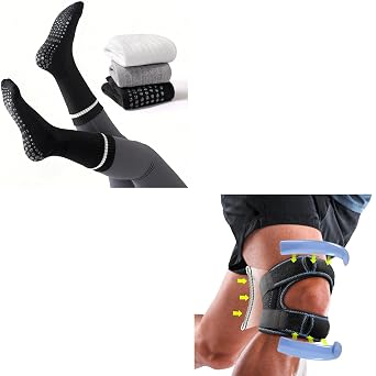 LETSHAKE Pilates Grippy Socks and Knee Brace Support Large