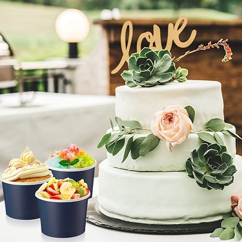 Vista 7 de 100 cuencos de papel desechables para helados, recipientes de postre para yogur y postre, cuencos desechables de yogur para postre, para alimentos