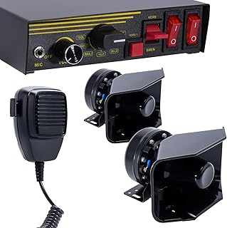 12V 400W Police Siren 9 Tones Warning Emergency Siren PA System with Handheld Microphone - 2×180°Loud Speaker Horn