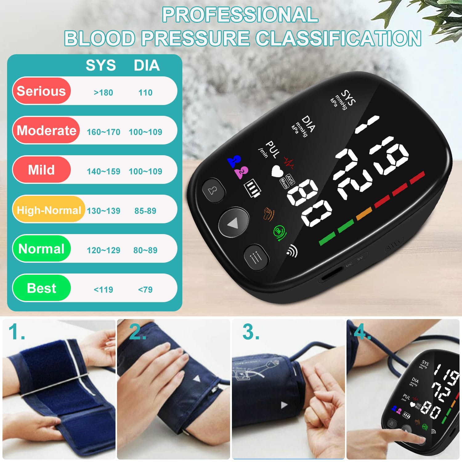 Automatic Arm Blood Pressure Monitor for Home Use - with Adjustable Large Cuff (8.7"-17.3"), Bluetooth App Tracking, LED Display 2 Users 240 Sets Memory, Hypertension Detector