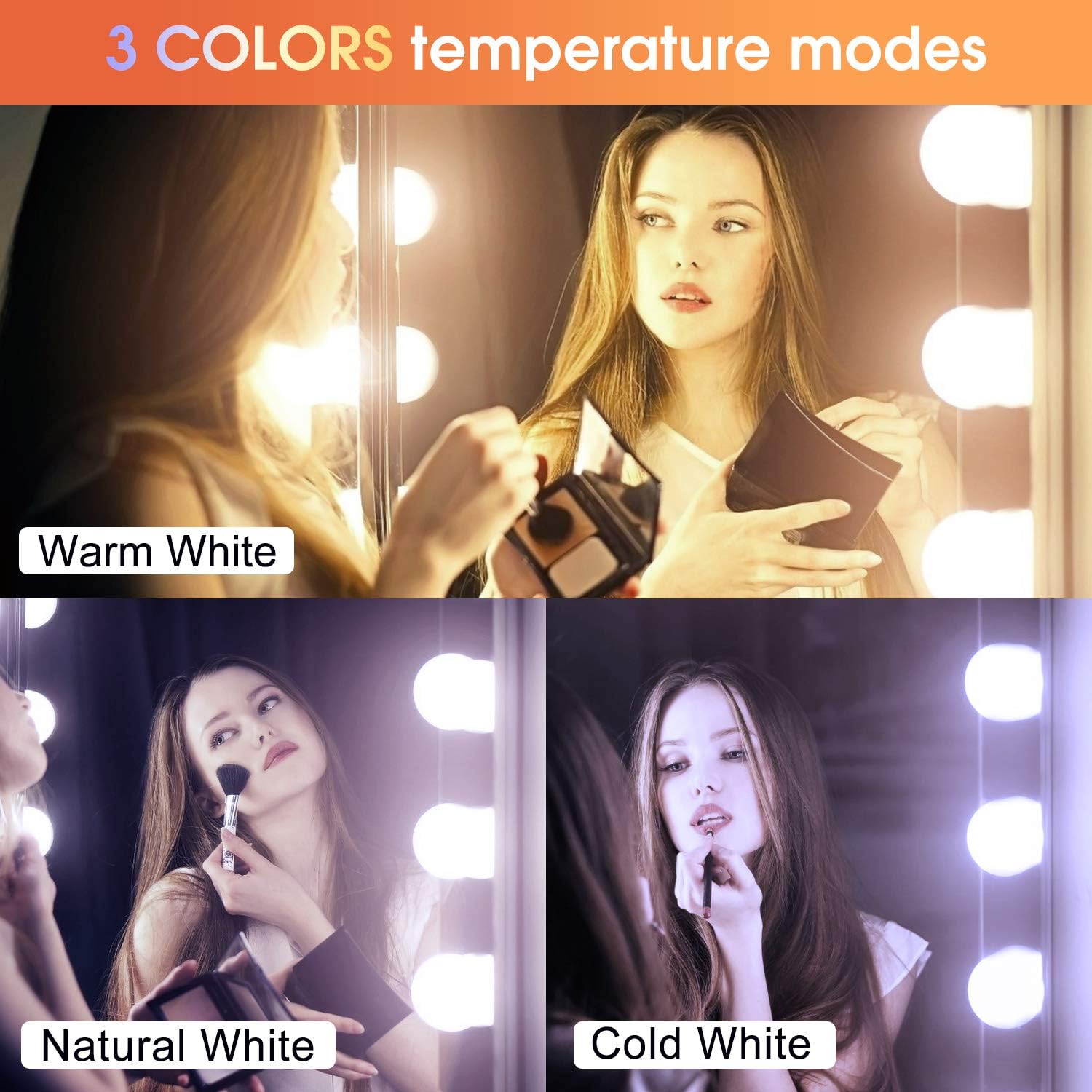 Vanity Mirror Lights Wall Mount Hollywood Style LED Vanity Lights with 10 Adjustable and Dimmable LED Bulbs Vanity Light Kit for Mirror Led Lights for Makeup Mirror (White)