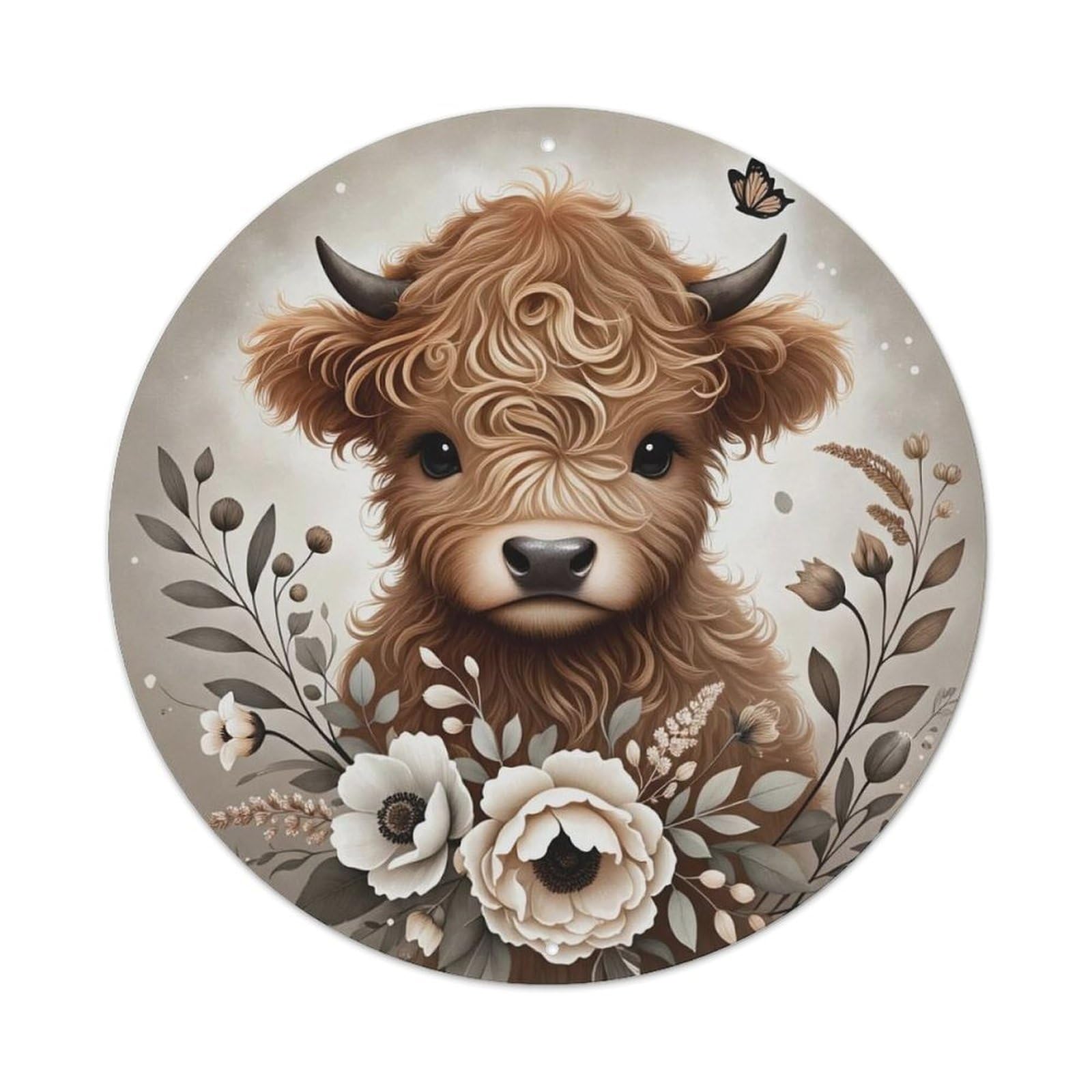 Cute Bull Floral Pattern Art Metal Tin Sign
