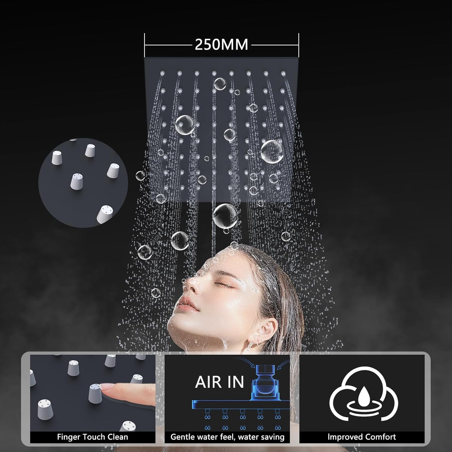 Shower Faucet Set with Hydro Power Temperature Display Digital Valve, Matte Black Shower Fixtures Ceiling Mounted Shower System 10 Inch Rain Shower with Dual Function Handheld Spray