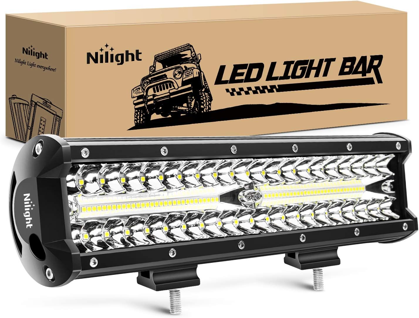 Nilight Led Light Bar 12Inch 300W Triple Row Flood Spot