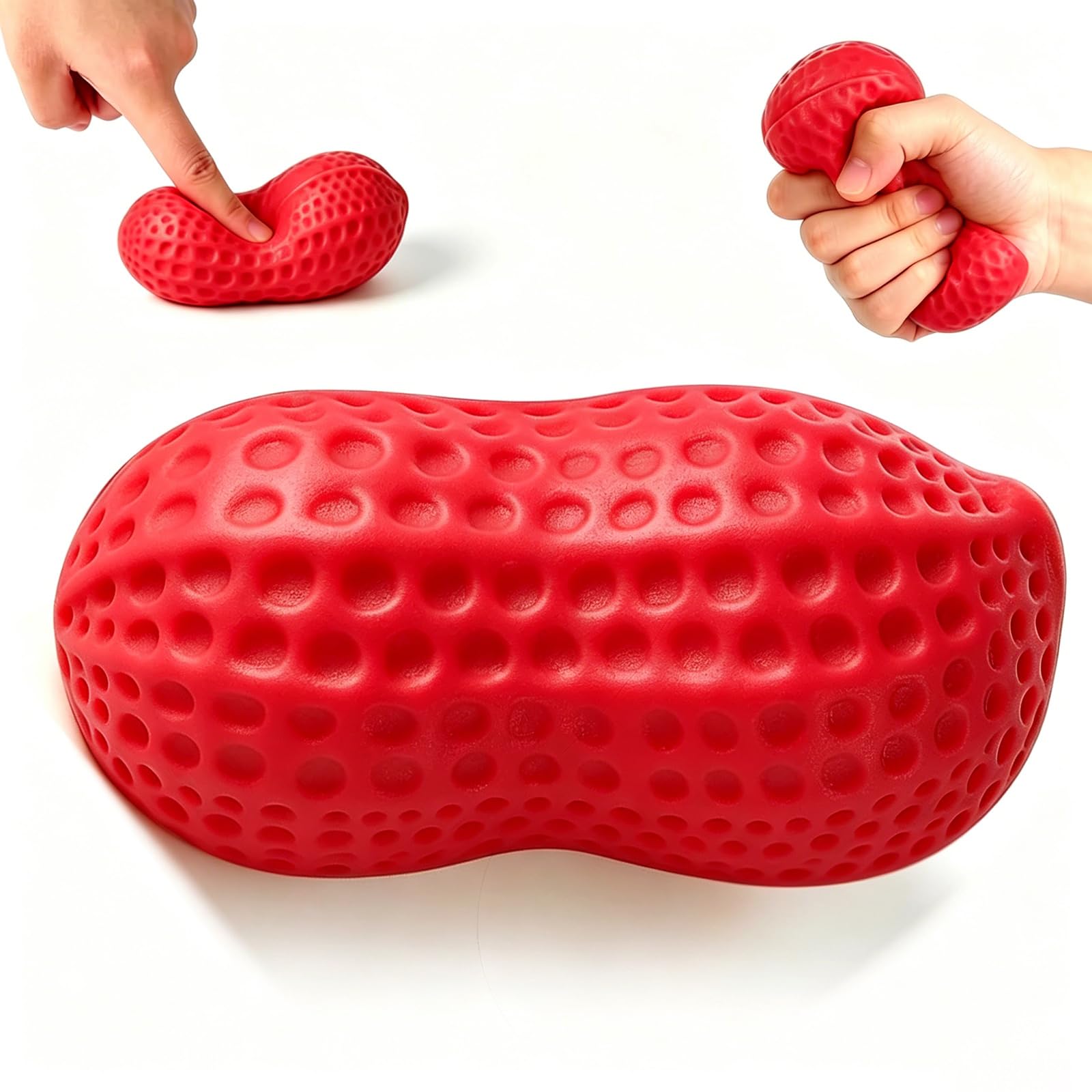 Peanut Squishy Fidget Toys, Crunchy Peanut Squishy TPR Stress Relief Balls (Red)