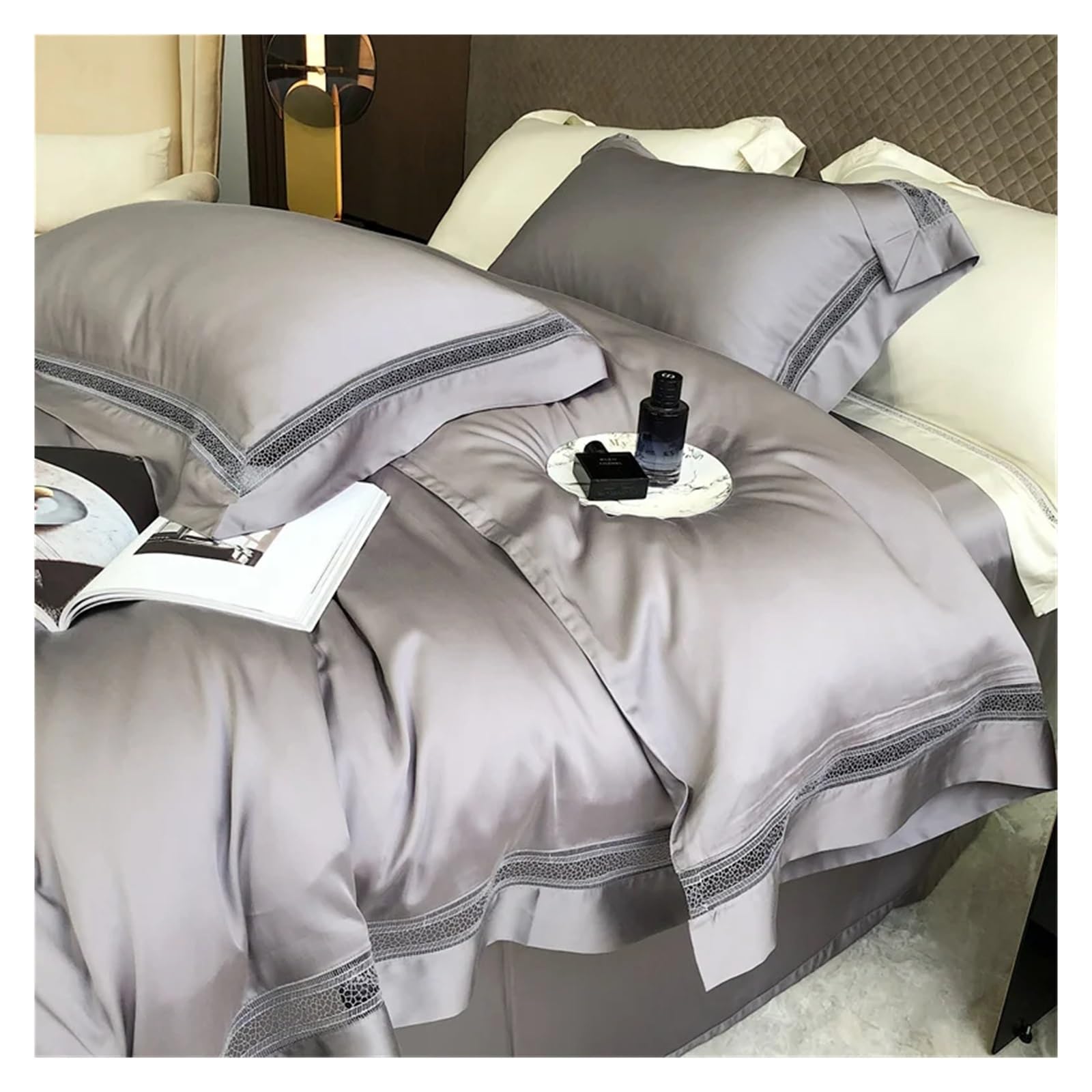 Ensemble de literie de luxe en coton égyptien 1000 fils King Size avec housse de couette dentelle