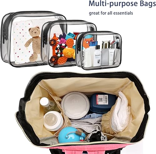 Miniatura 2 de Bolsa de pañales con bolsas organizadoras, bolsas de pañales multifunción para el cuidado del bebé, mochila de viaje de gran capacidad, rosa