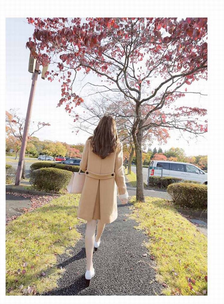 GZ Abrigo de Lana de Color Caqui Abrigo de Mujer Otoño E Invierno Pequeño Abrigo Slim Ni Plus