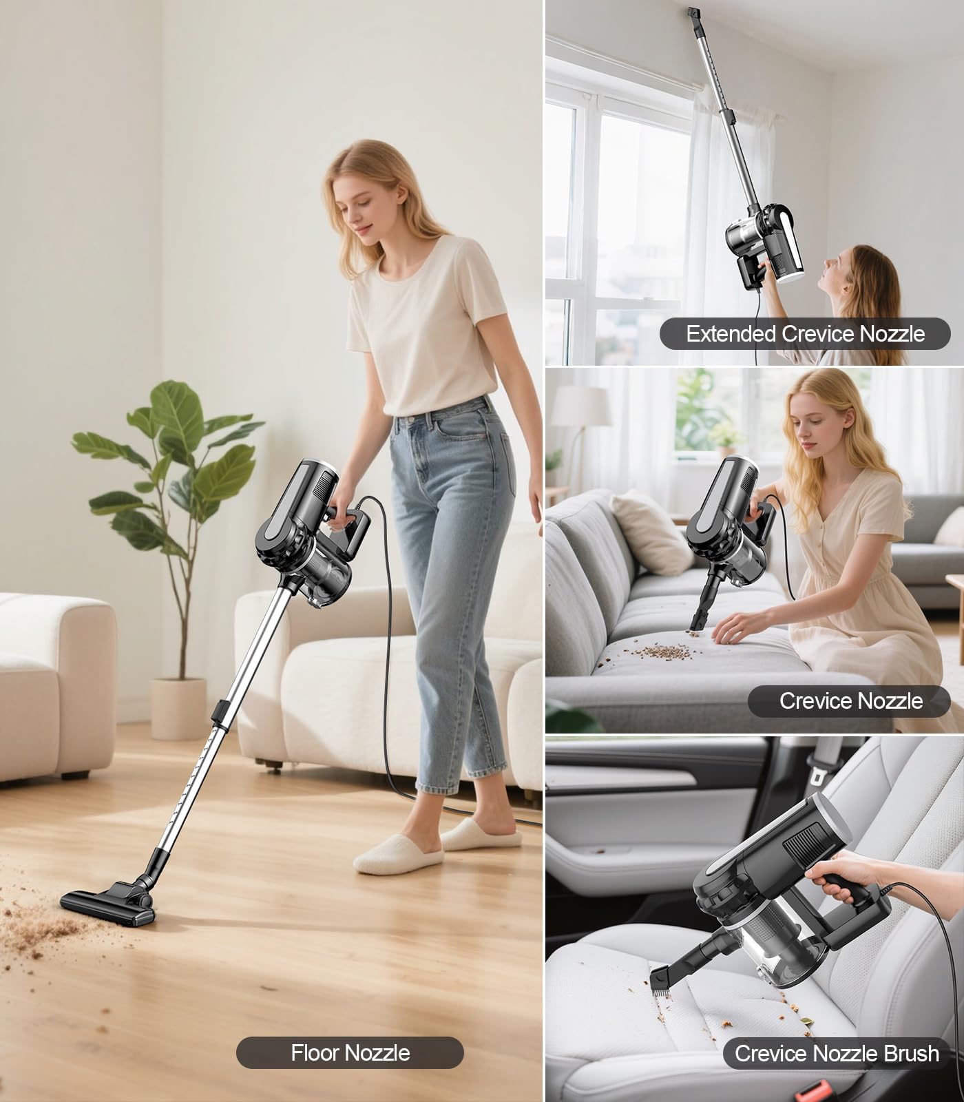 qimedo Aspirateur Balai pour Poils d’Animaux/Sols Durs/Tapis/Voiture