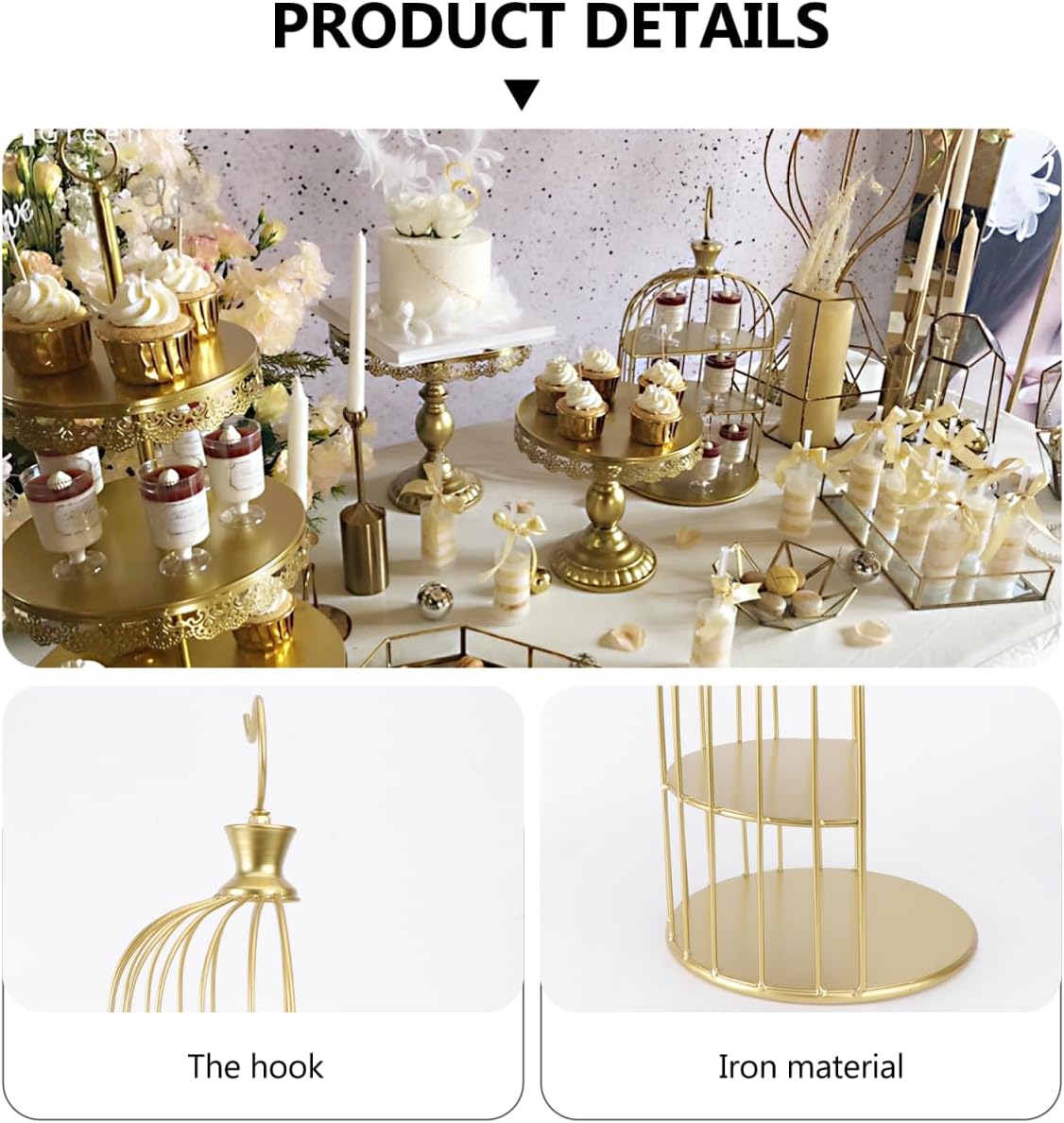 3 Tier Metal Bird Cage Cupcake Cake Stand, Dessert Display for Wedding, Party, Birthday, Baby Shower Celebrations, Home Decoration