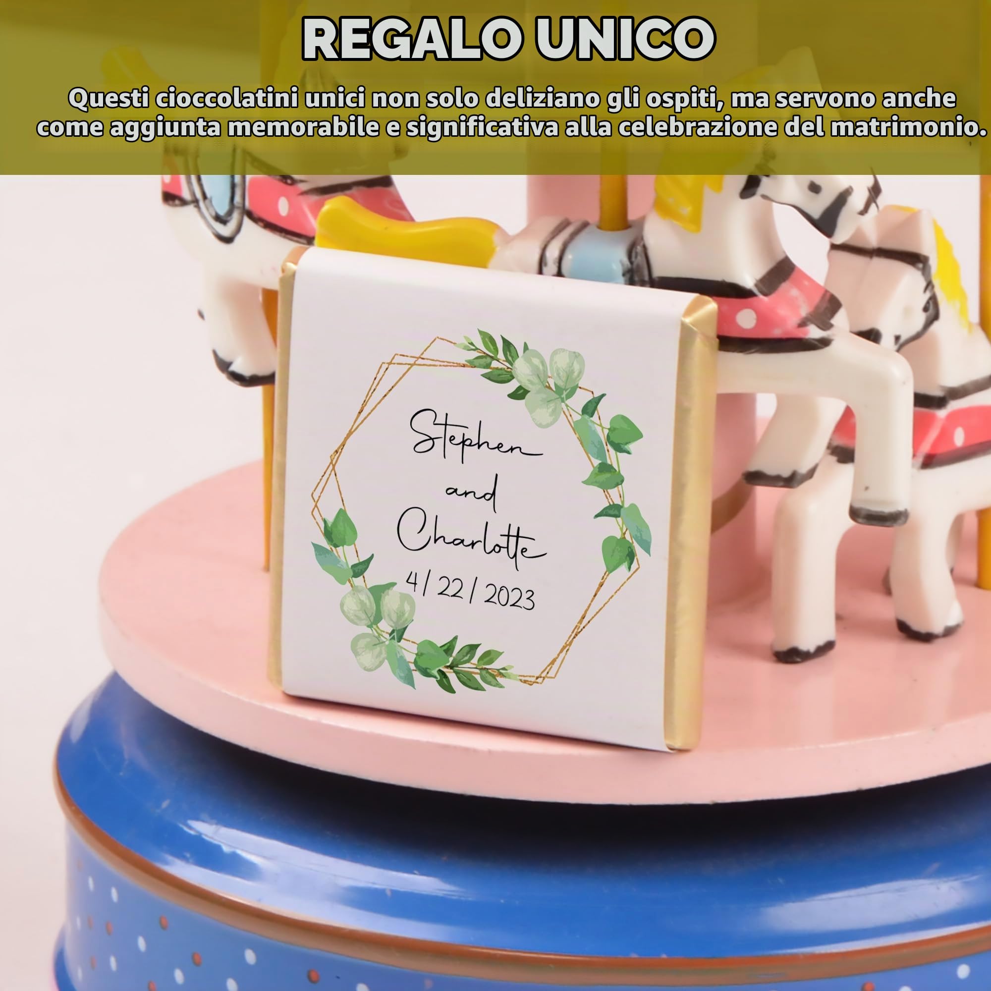 Set di 50 cioccolatini nuziali personalizzati, bomboniere nuziali personalizzate al cioccolato per gli ospiti, bomboniere personalizzate, design unico per matrimoni, regali per damigelle d'onore