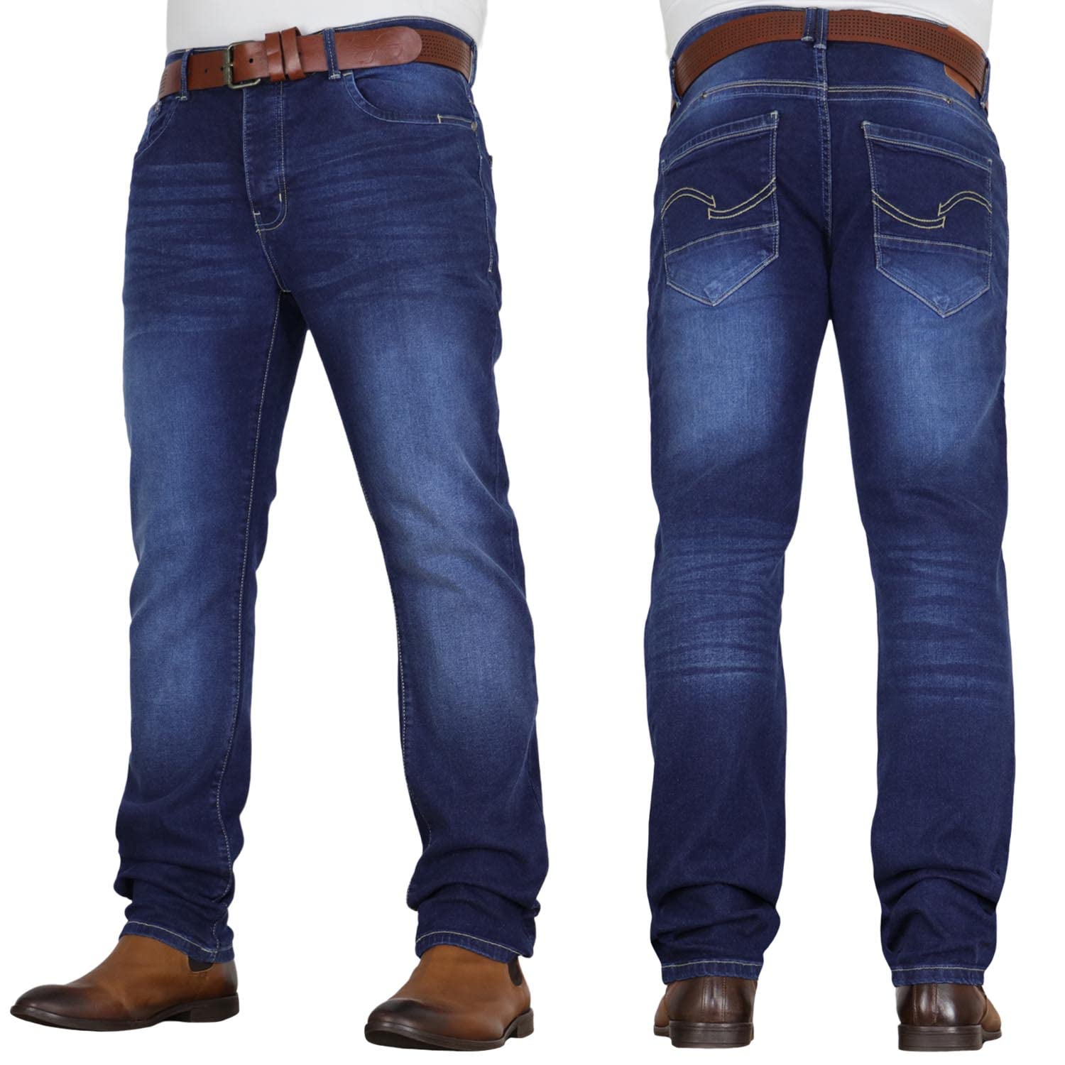 Crosshatch Men's Dark Wash 'Tarrow' Straight Leg Stretch Denim Jean With Designer Belt By Jeanbase 32W X 32L