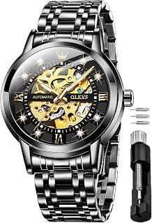 Mens Watches Automatic Gold Skeleton Luxury Diamond Mechanical Self Winding Business Dress Waterproof Wrist Watch