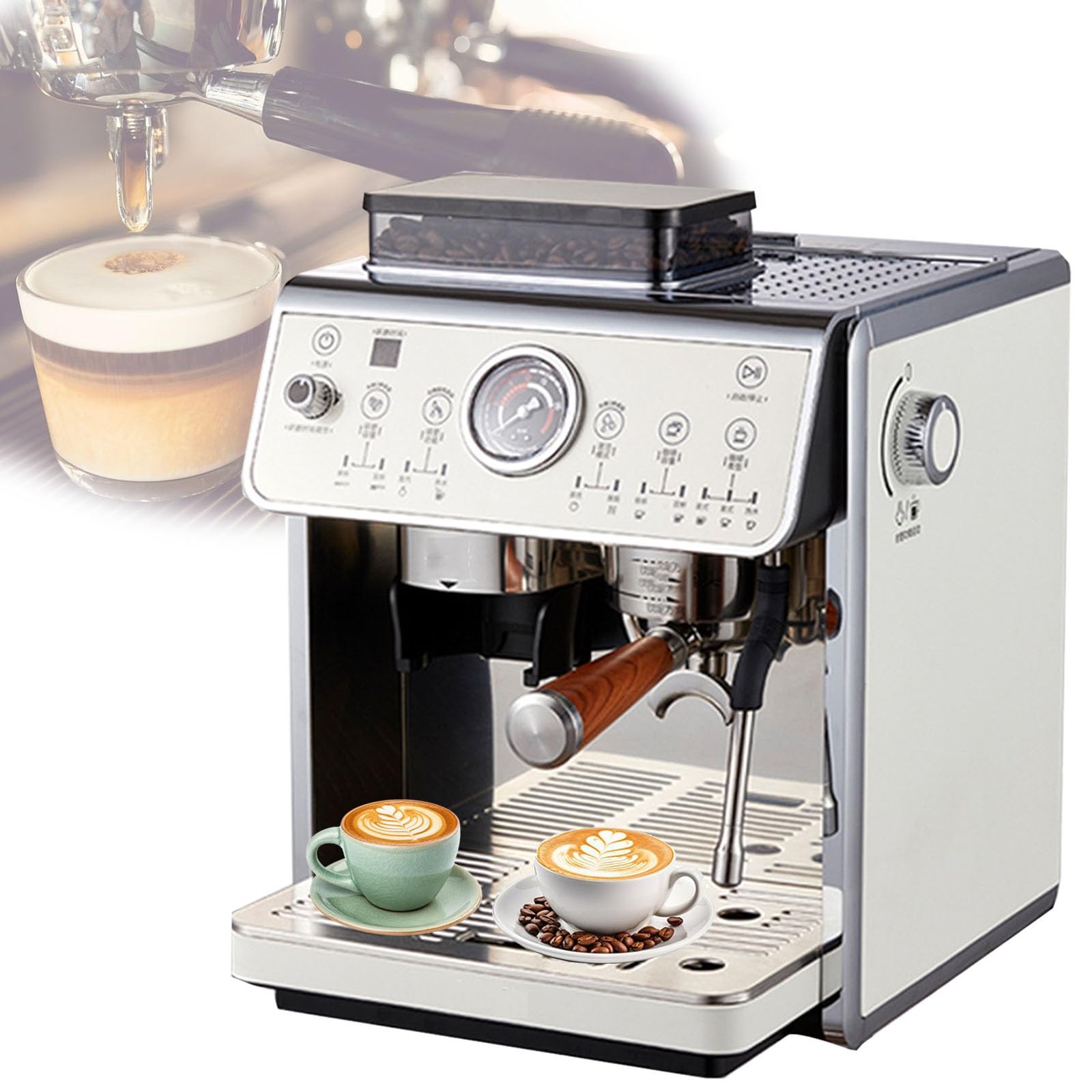 Cafeteras de espresso con molinillo, pantalla táctil con temporizador, cafetera de capuchino y latte de 25 bares con vaporizador de leche y depósito de agua extraíble de 90 oz.