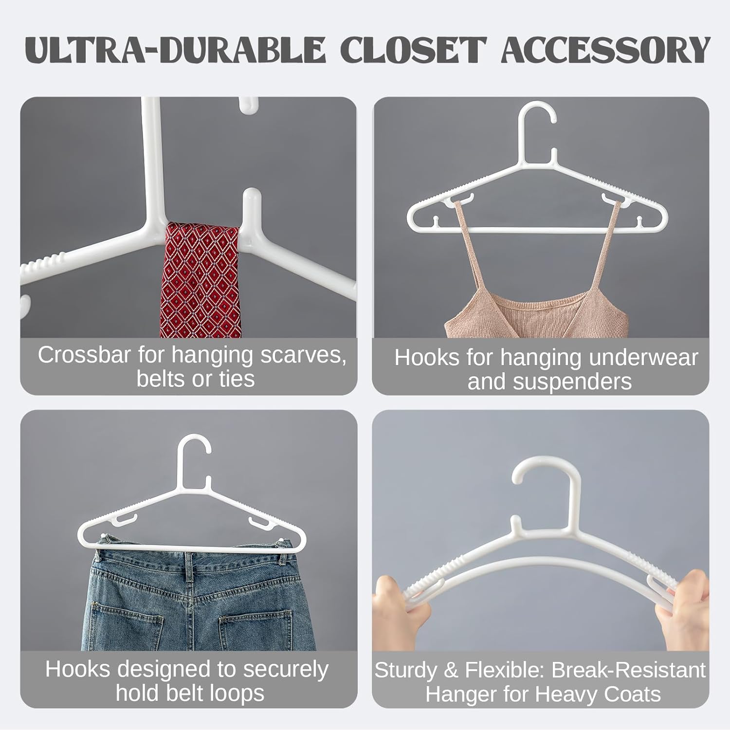 Heavy Duty Plastic Hangers 36 Pack, Thick Sturdy Closet Organizer with Reinforced Hooks & Non-Slip Shoulders for Jackets, Coats, Suits and Jeans (White)