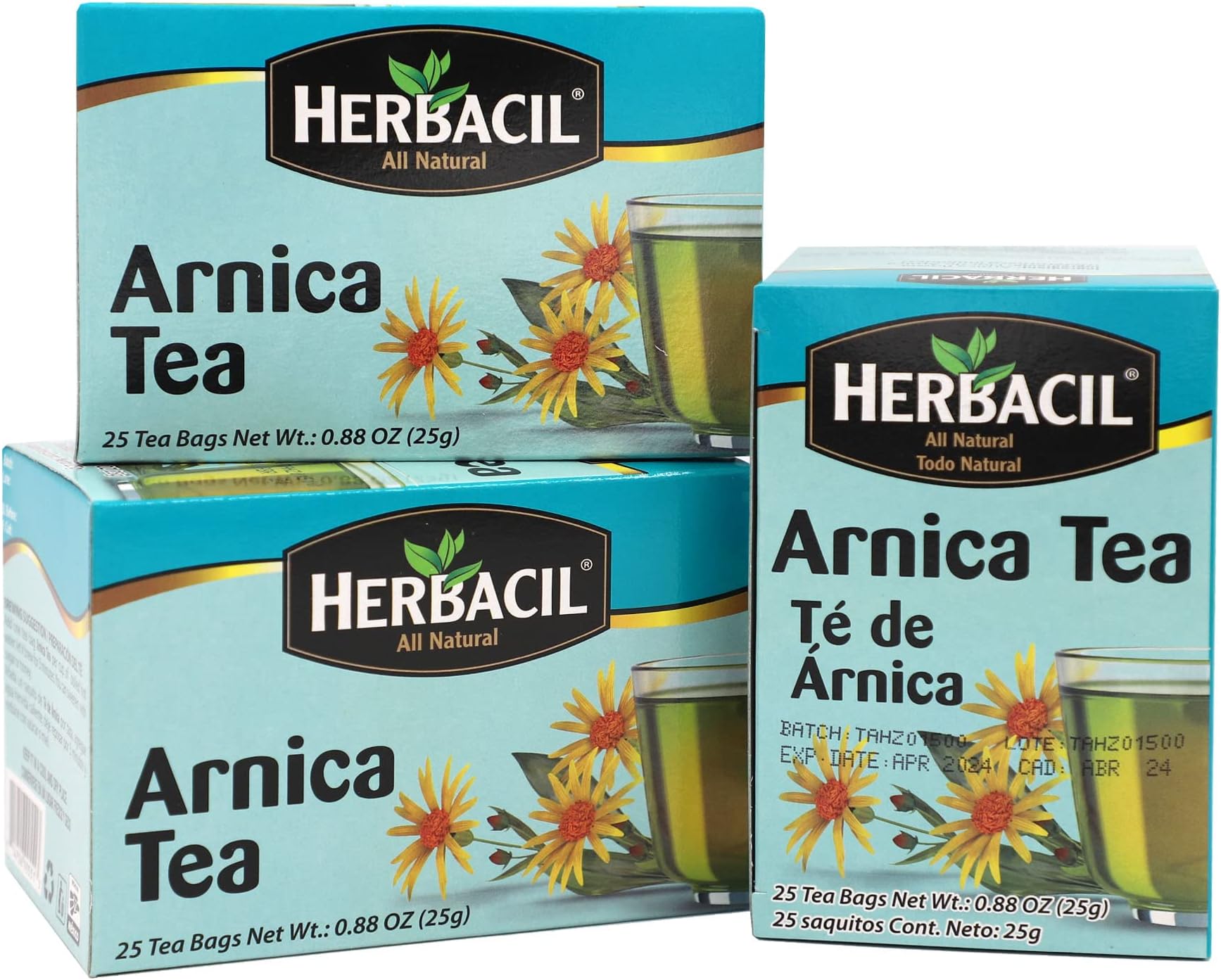Herbacil Arnica Herbal Tea, Herbal Blend, Caffeine-Free, All Natural, 3-pack of 25 bags per box (75 Tea Bags), 0.88 oz Each
