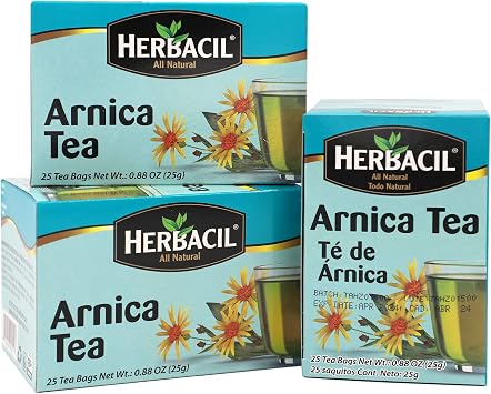 Herbacil Arnica Tea 3-Pack 0.88 Oz 25 Tea Bags Box, Dermoplast First Aid Spray 2.75 Ounce for Minor Cuts Scrapes Burns