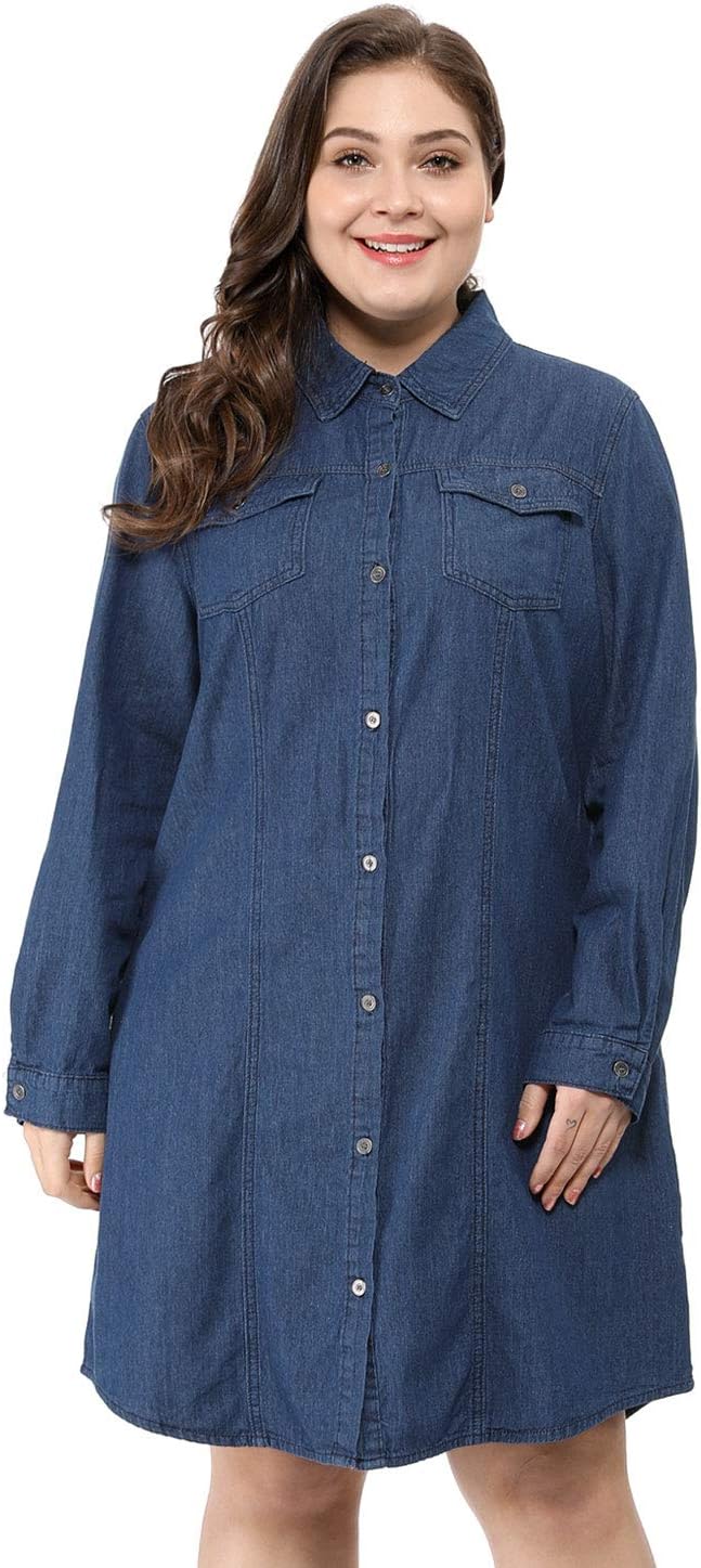 Agnes Orinda Women's Plus Size Denim Dress Shirt Dresses Long Sleeves Button Down Jeans Dresses with Pocket 2025 - Image 6