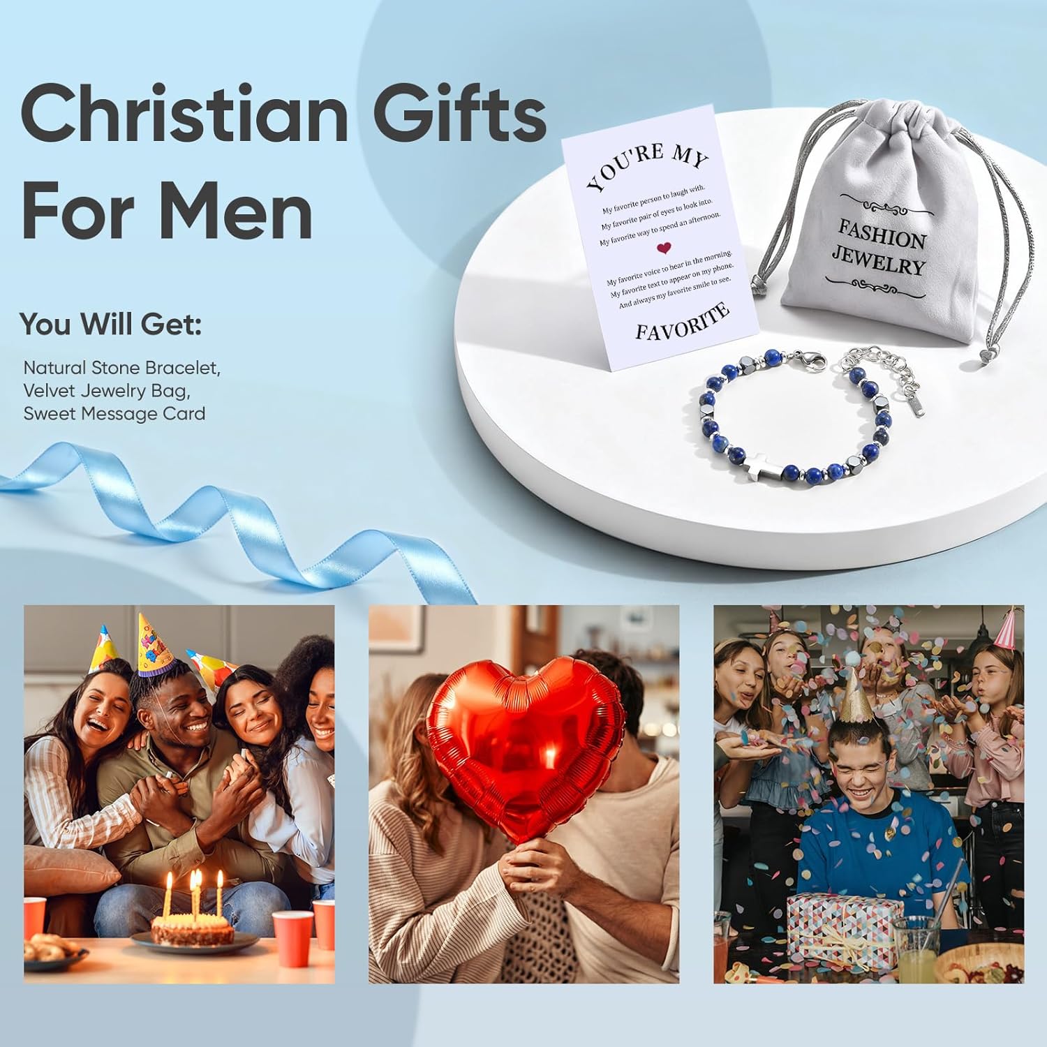 Birthday Valentine's Day Gift for Men Cross Boho Bracelets for Men Women, Beaded Chain Stainless Steel Cross Charms Men's Bracelet Faith Religious Easter Catholic Christian Jewelry Gift - Image 5