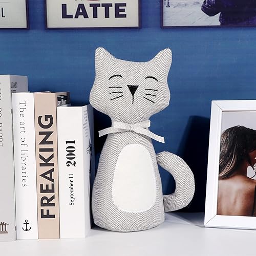 Vista 52 de Lindo tope de puerta decorativo para el hogar y la oficina, topes de puerta de piso, protectores de pared pesados de tela con peso animal, gato café