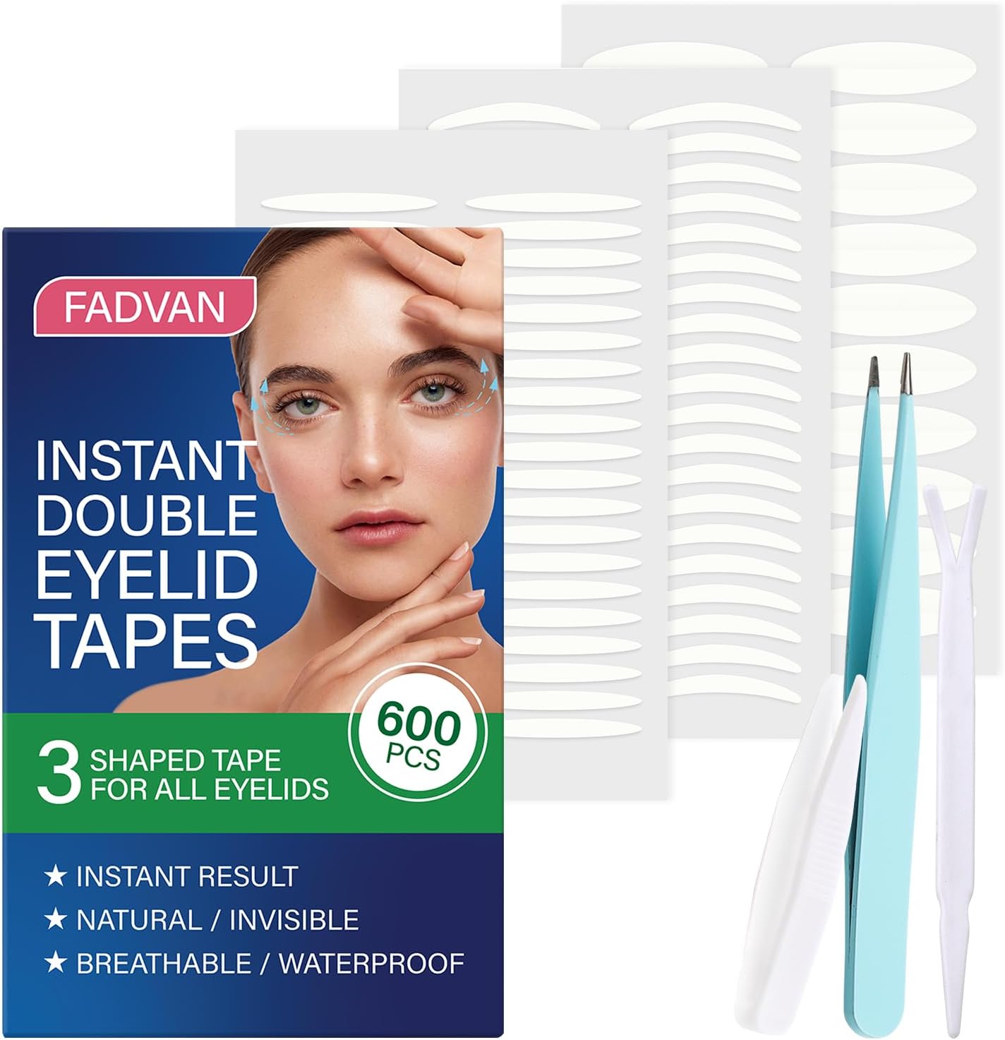 FADVAN 600 Pcs Drooping Eyelid Lift Plasters, Double Eyelid Tape Plasters, Invisible Eyelid Plasters