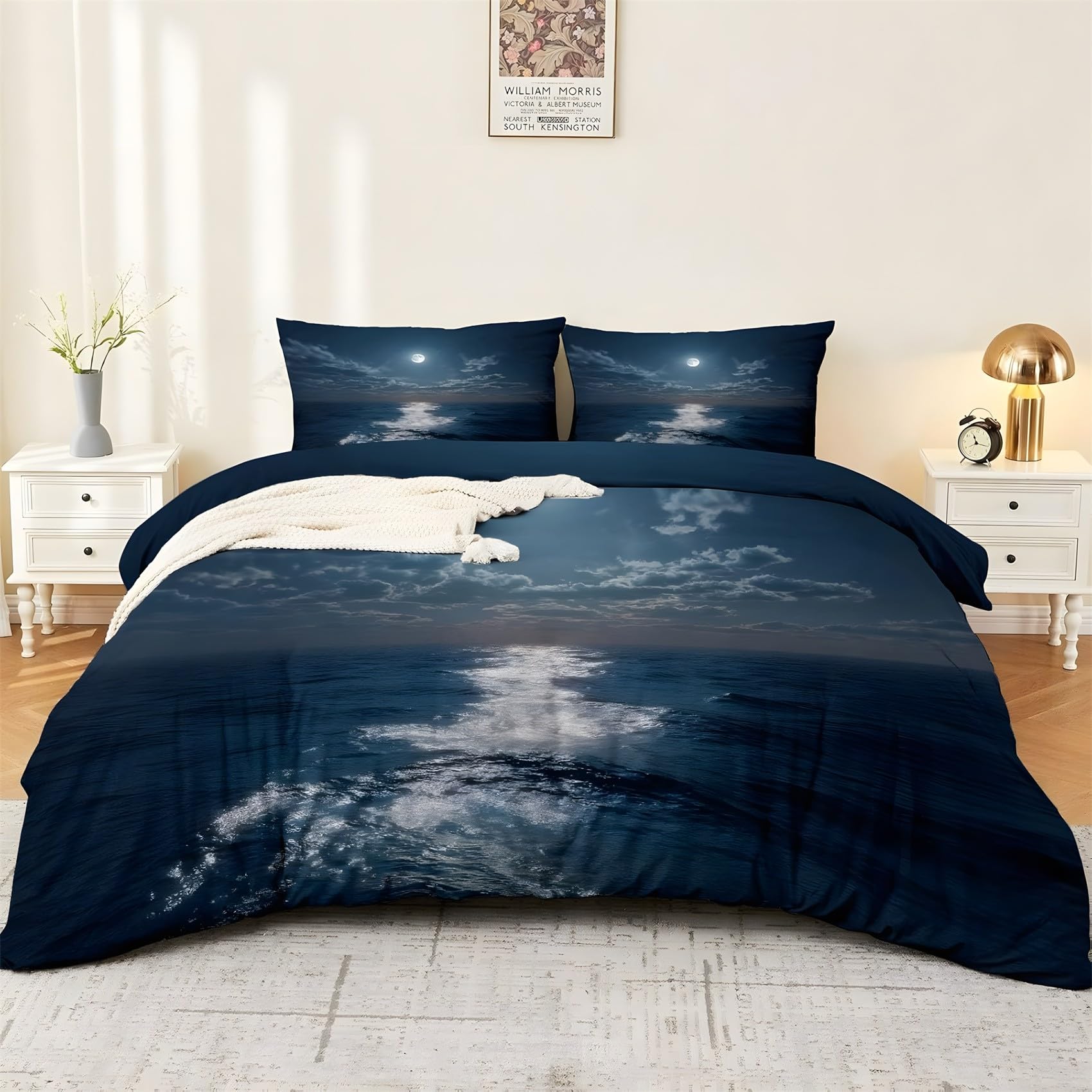 Housse de couette 200x200 bleu anti-plis parure lit microfibre douce