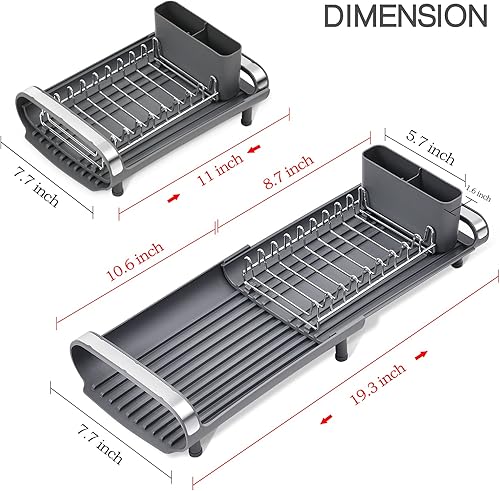 Miniatura 3 de Toolf Escurridor de platos expandible escurridor de platos compacto escurridor de platos de acero inoxidable con soporte extraíble para cubiertos