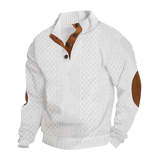 Men's Casual Sweatshirt Pullover Sweater Casual Long Sleeve Stand Collar Quarter Button Sweaters