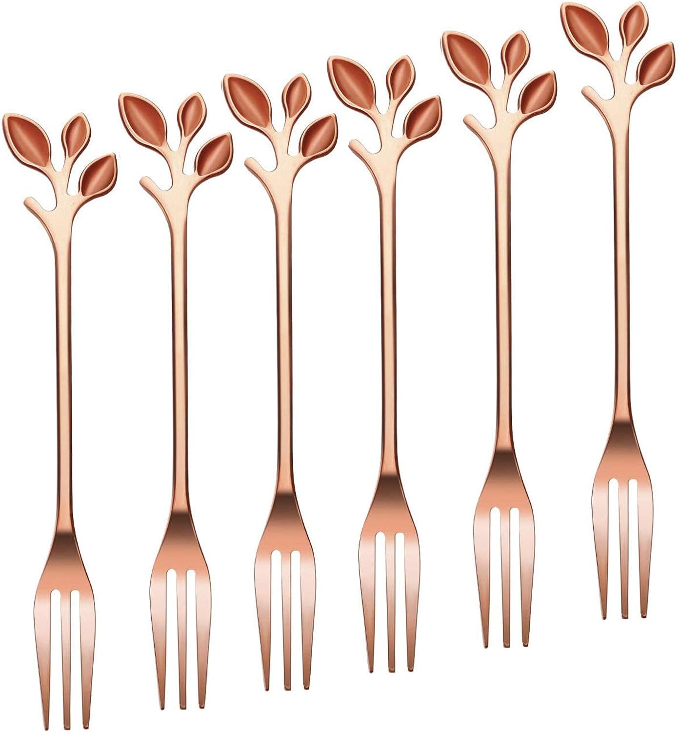 Stainless Steel Dessert Fruit Forks Cocktail Sticks Set of 6, Stainless Steel 4.7 Inches Mini Salad Forks Appetizer Cake Dessert Forks Party Supplies (6 Forks-Rose Gold)