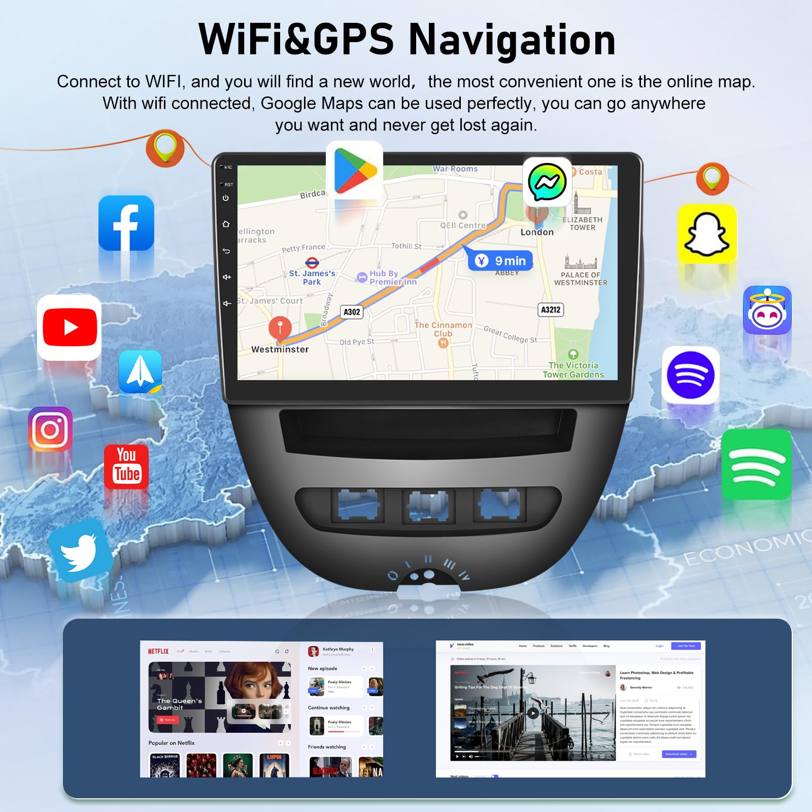 NHOPEEW Autoradio per Peugeot 107 / Citroen C1 / Toyota Aygo 2004-2014 con Carplay wireless e Android Auto - Autoradio Android 13 da 10 pollici con WiFi GPS Controllo del volante EQ Schermo diviso