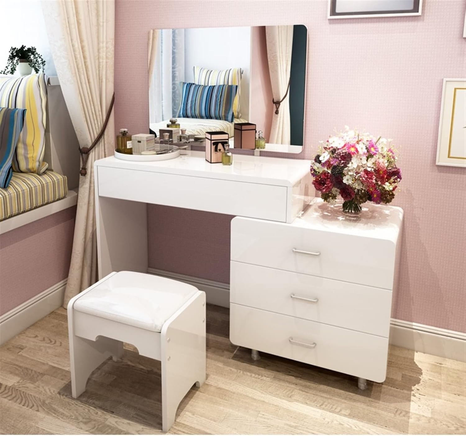 Vanity Benches Modern Dresser with Drawer, Open Shelf Dresser, Dresser, Vanity Mirror, Bedroom Furniture (Color : 2)
