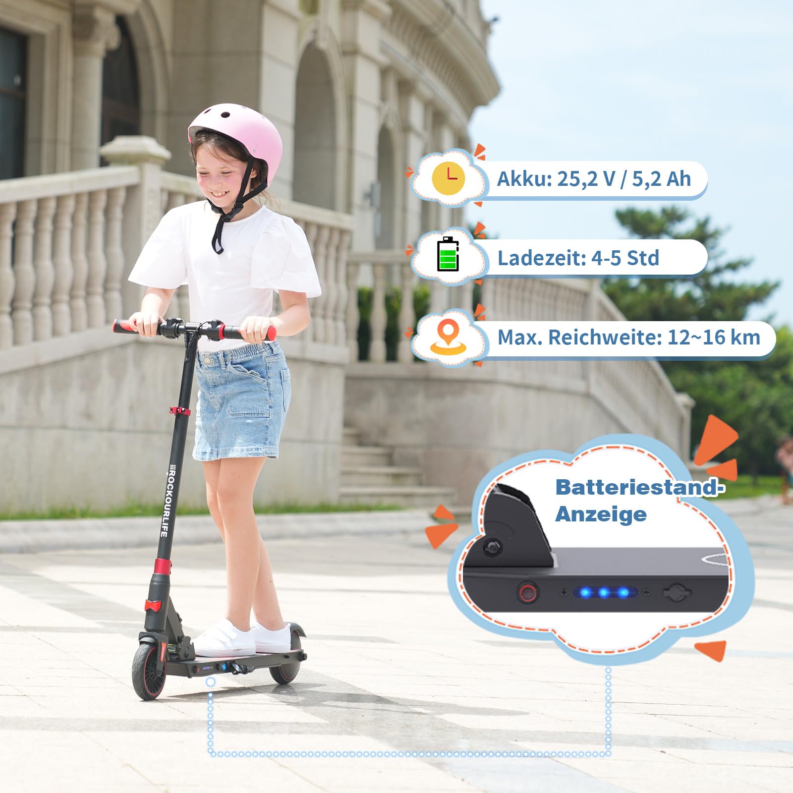 RCB R15 E-Scooter Kinder (8-12-16 Jahre) - bis zu 20 Km/h, Max. Reichweite 16Km, Elektroroller Faltbar für Kinder, Geschenk für Jugendliche
