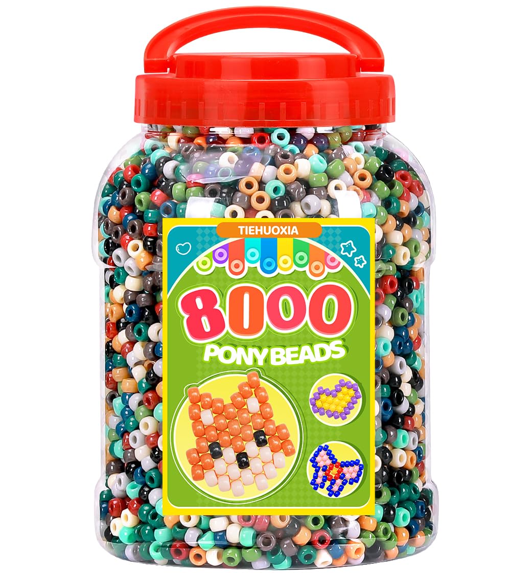 Tiehuoxia 8000 PCS Pony Beads for Bracelet Making, 6ร9 mm Plastic Bead, Colorful Kandi Beads for Hair Braids, Crafting, Necklace and DIY Projects (Earth-Tone)