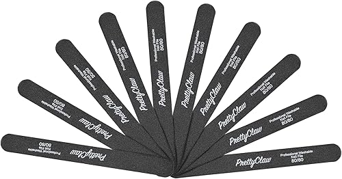 Miniatura 5 de PrettyClaw  10 limas de uñas profesionales de grano 8080, lima de uñas acrílicas rectas negras, centro de plástico, tablero de esmeril de doble cara