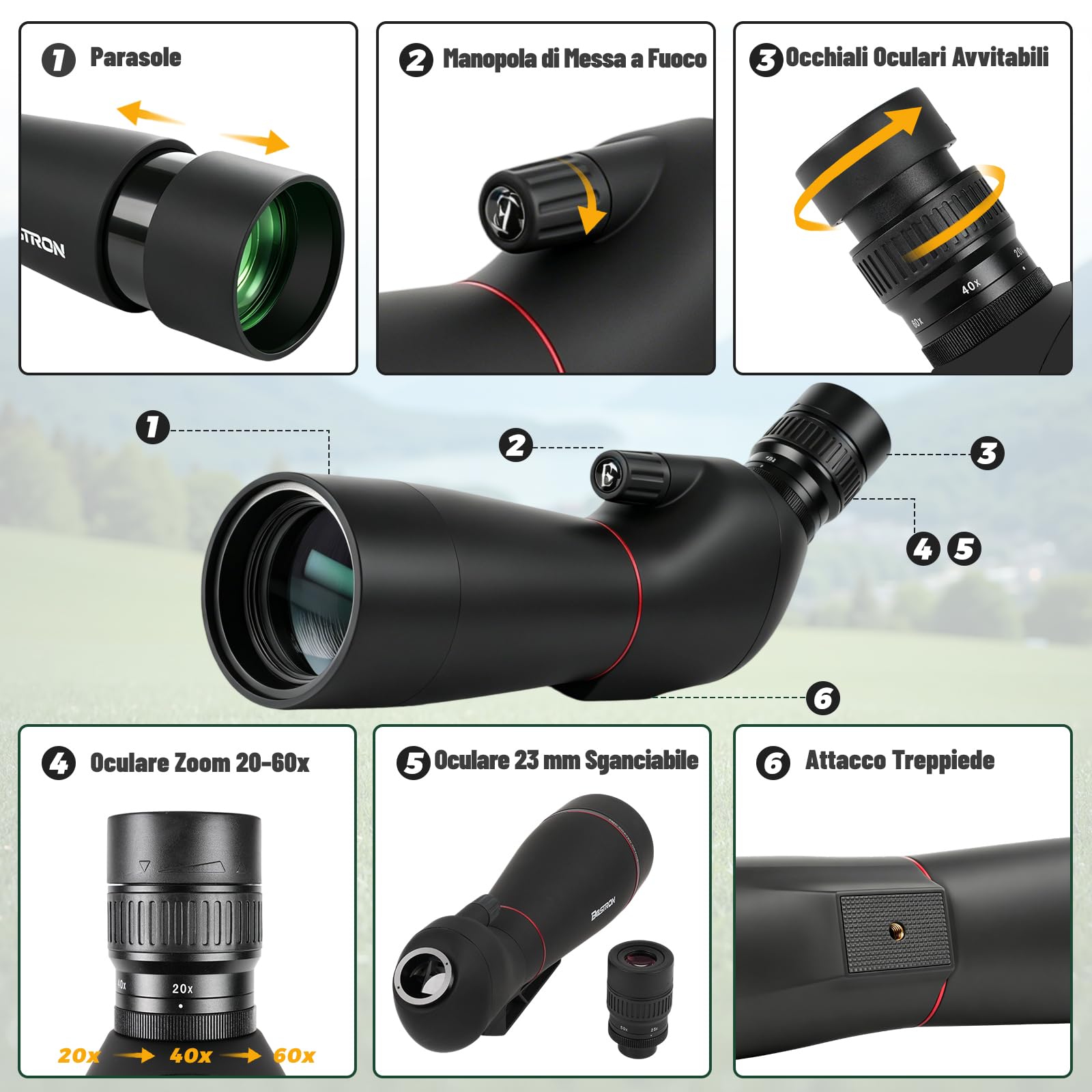 20-60x60 Cannocchiale con Treppiede, Leggero, Birdwatching
