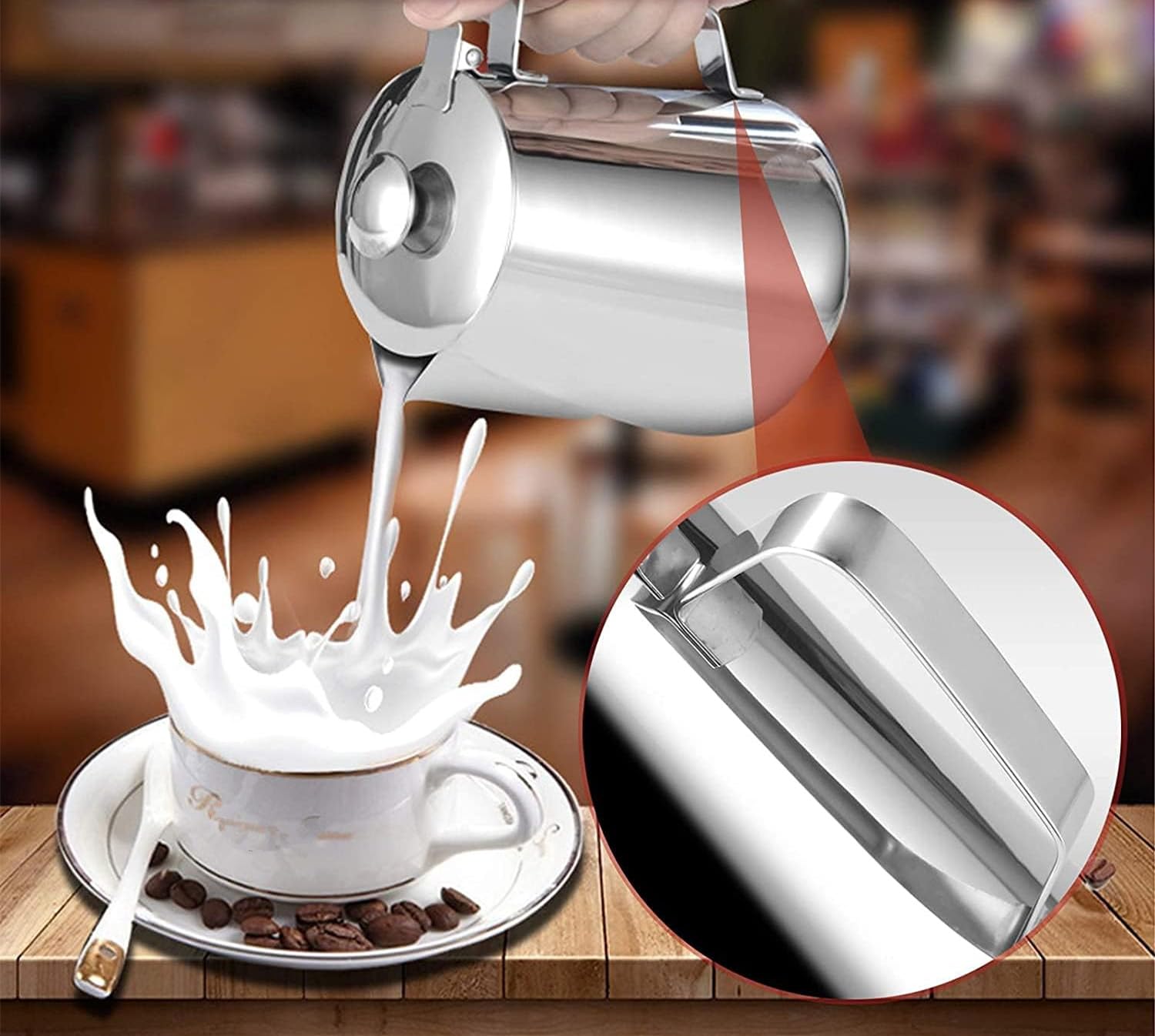 LATRAT Coffee Barista Milchkännchen Edelstahl, Perfekt für die Herstellung von Milchschaum Universalkanne, Milch Aufschäumen für Cappuccino und Latté, Silber 350 ml