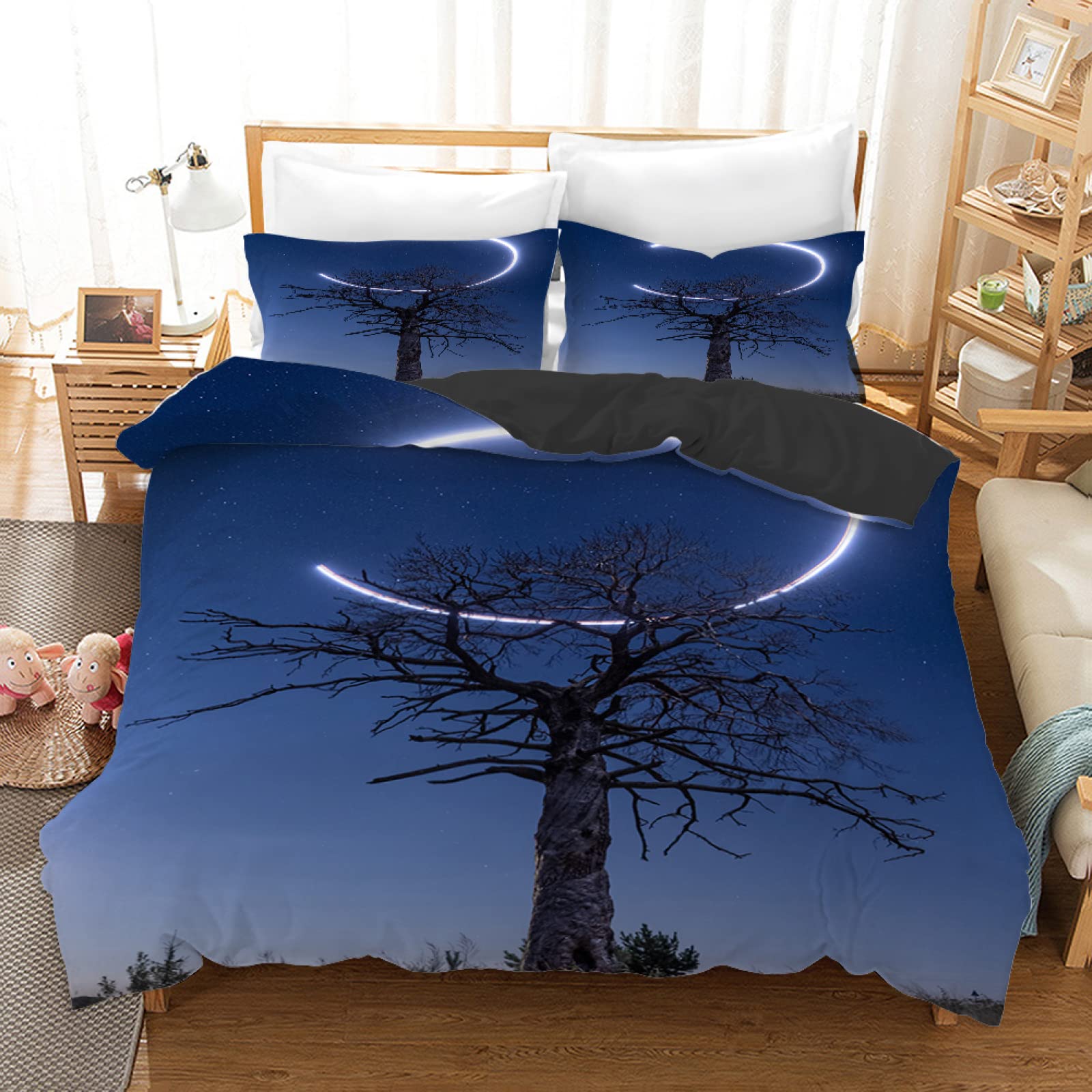 Housse de couette 90x190 enfant ciel nocturne bleu avec sa taie d'oreiller