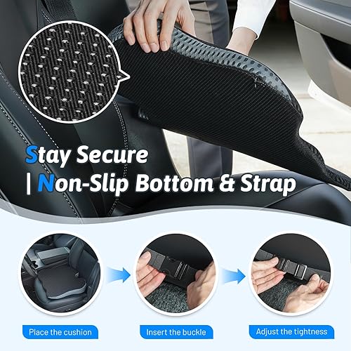 Miniatura 6 de Cojín de asiento de coche de espuma viscoelástica suave y densa para conducir, cojín de asiento para conductor de asiento de automóvil con diseño de