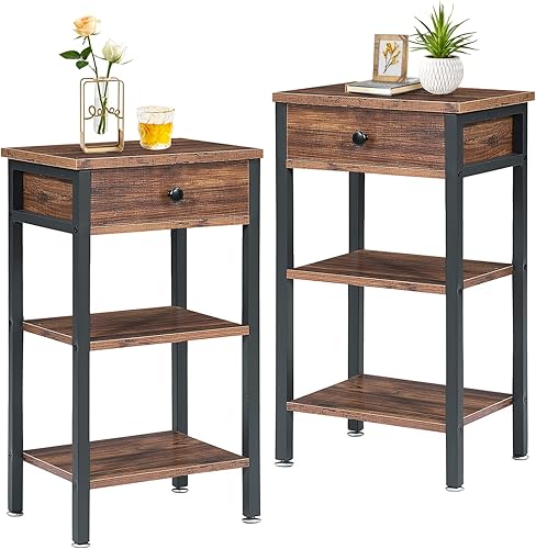 VECELO Mesita de noche, mesa auxiliar moderna con espacio de almacenamiento y cajón, mesitas de noche X-Design para sala de estar, dormitorio, disponible en Yaxa Peru