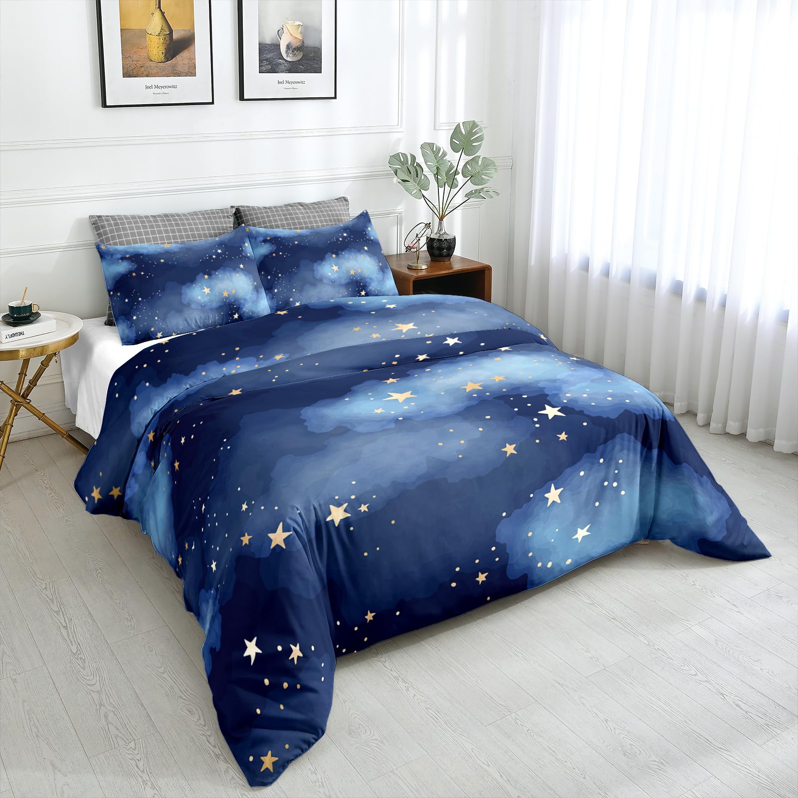 SW SETWIER Star Pattern Duvet Cover King Size Starry Sky Bedding Set Meteor Print Comforter Cover Bedding Quilt Cover 1 Duvet Cover with 2 Pillowcases for Home Decor