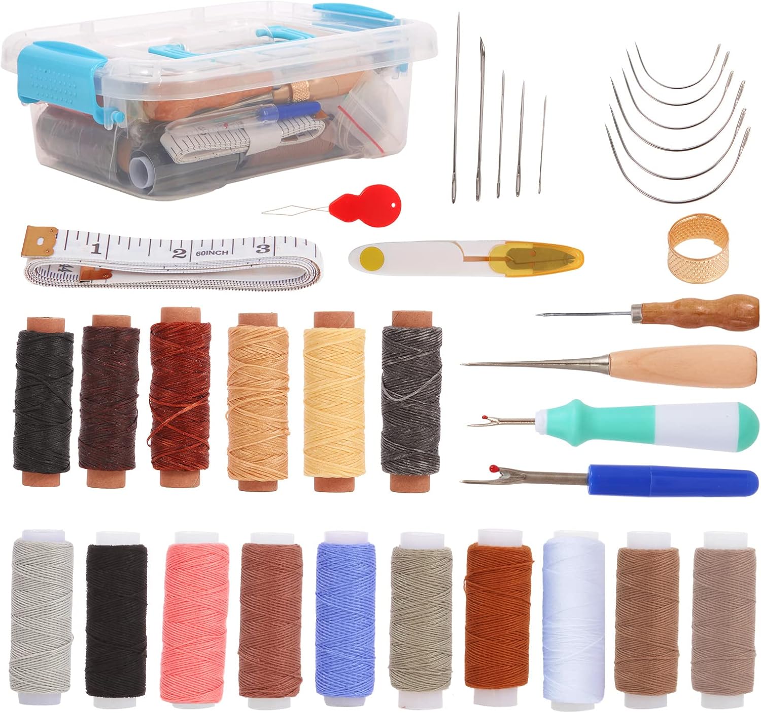 PLOOLP 36Pcs Leather Sewing Kit Leather Working Tools and Supplies with LargeEye Stitching