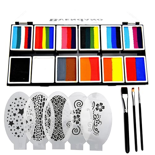 Pintura facial profesional de maquillaje dividido para tartas de 12 × 10 gm, activada por agua, no tóxica de un solo trazo, kit de pintura corporal