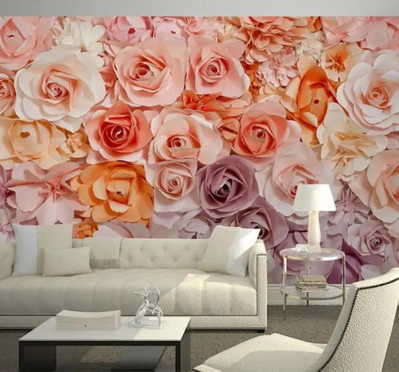 Wallpaper-3D-Xlm 250Cm×170Cm(B×H) Large Beautiful Romantic Pink Roses 3D Wallpaper Easy Install Feature Office Living Room Sofa Bedroom Tv Background Wall Decoration-250Cm×170Cm