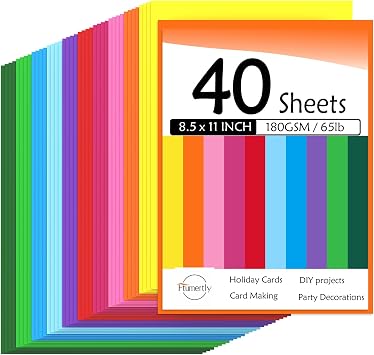 Colored Cardstock 40 Pack, Mixed 10 Assorted Colors 180gsm/65lb Card Stock Paper 8.5 x 11 Card Stock Colored, Colorful Cardstock Paper for Crafting, Christmas DIY Card Making, Scrapbooking