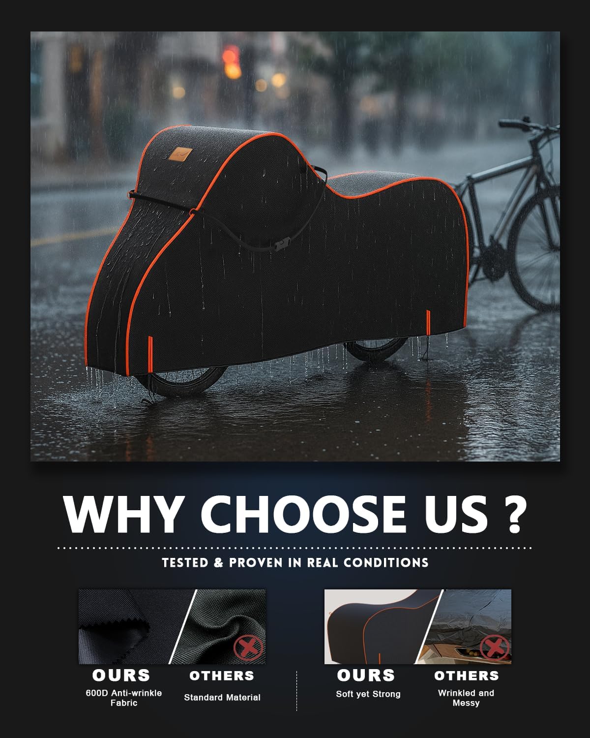 Bike Cover Waterproof Outdoor – 600D Heavy Duty Bicycle Covers for 1/2/3 Bikes – UV Rain Dust Snow Protection – Fits Road, Mountain, Cruiser, Ebike & Electric Bikes