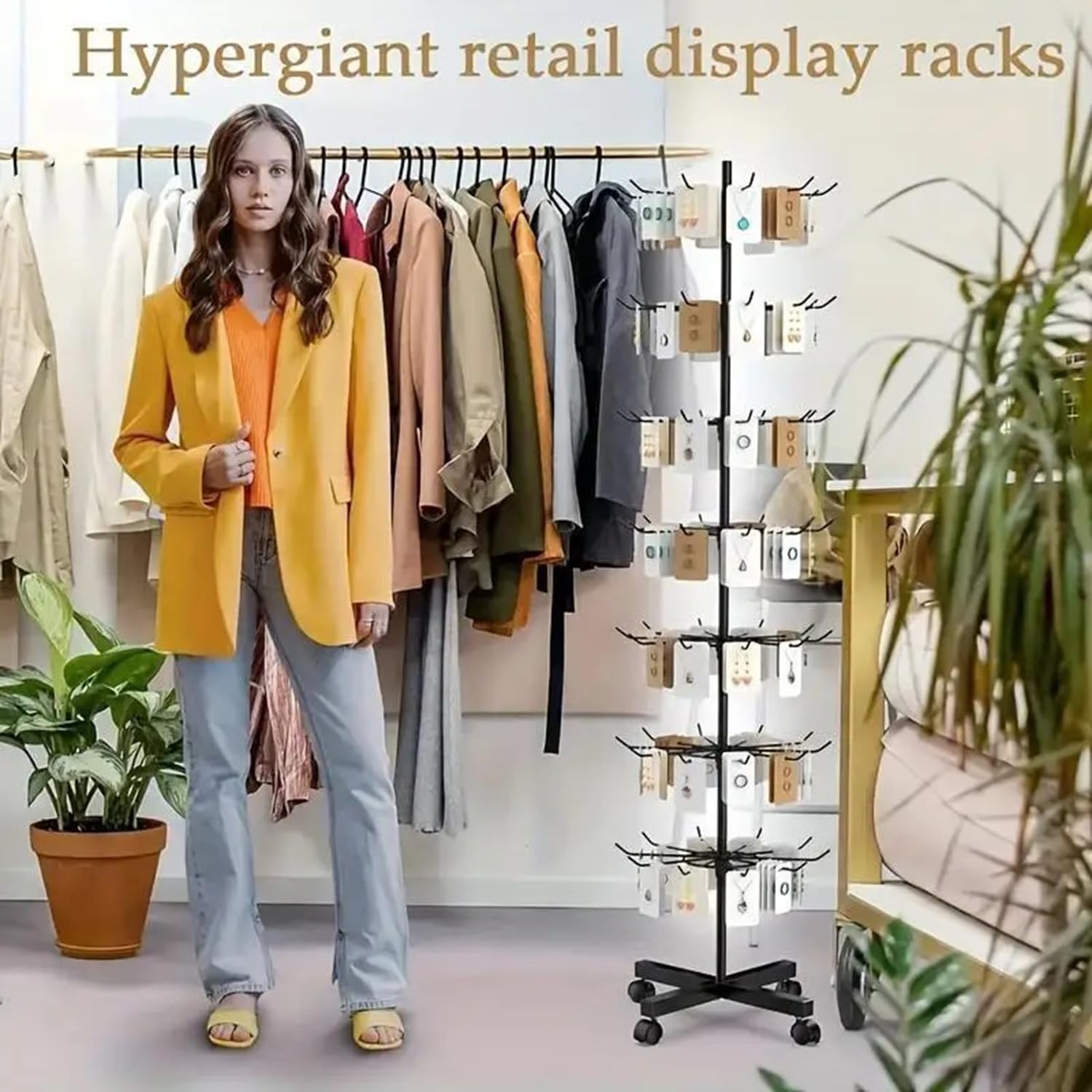Présentoir Rotatif à 7 Niveaux,Etagère En Métal,Pour Porte-Clés,Bijoux,Événements Et Magasins,Mobile Et Réglable,Étagères Verticales Pour Les Magasins De Détail Et Les Supermarchés,Noir