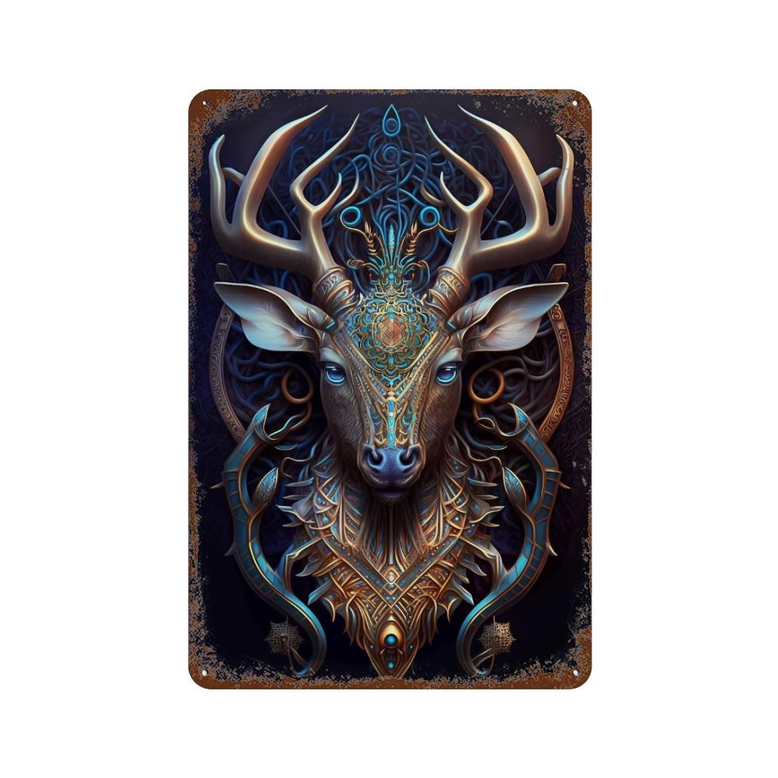 Mystical Cosmic Deer Vintage Rust Metal Sign 11.8"x7.9", Shabby Chic Decor for Shed, Workshop And Garage Wall Decor