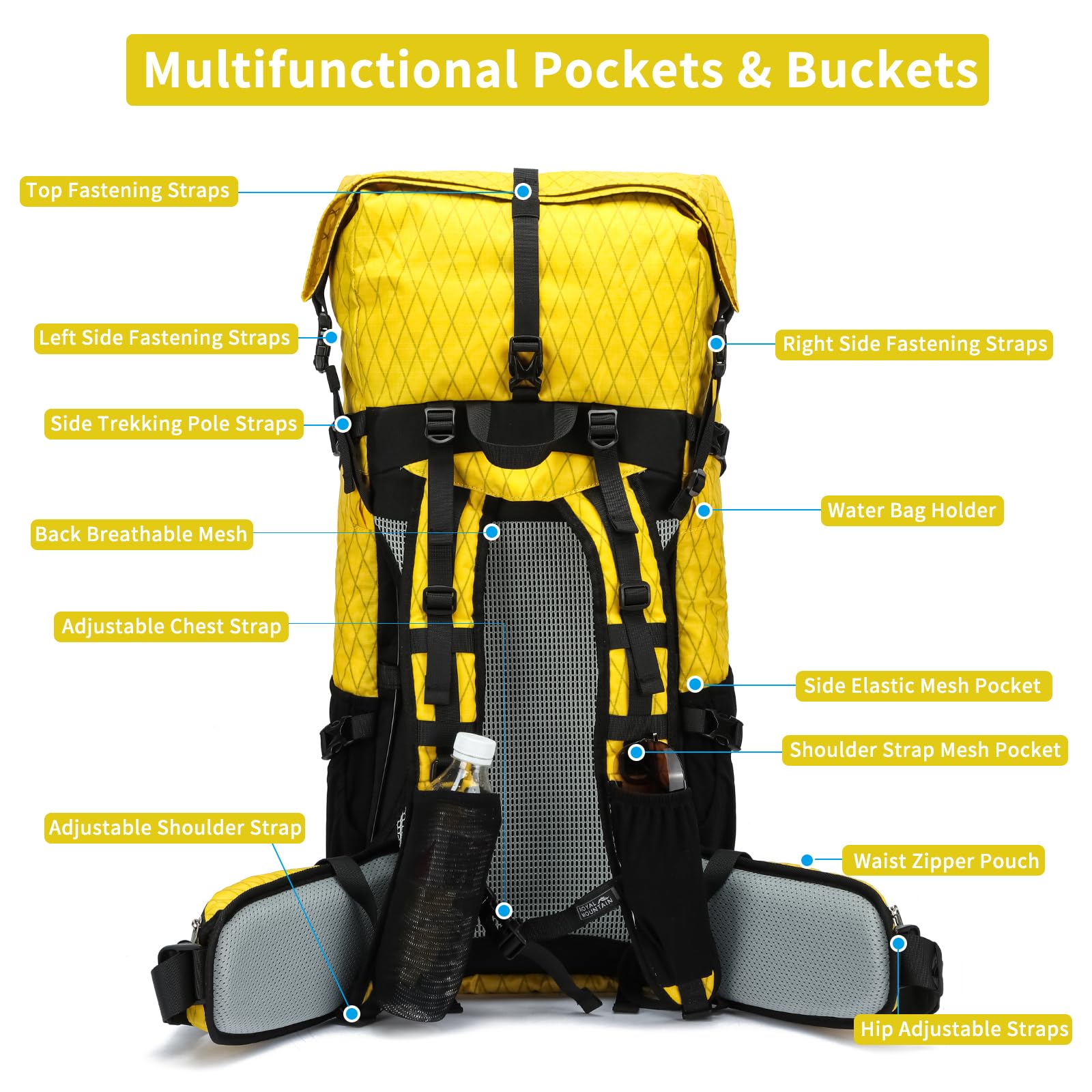 Mochila de senderismo, 40 L a 50 L, bolsa de senderismo de gran capacidad, mochila de camping con marco interno, mochila deportiva ligera X-PAC mejorada, mochila de viaje para escalada de montaña y