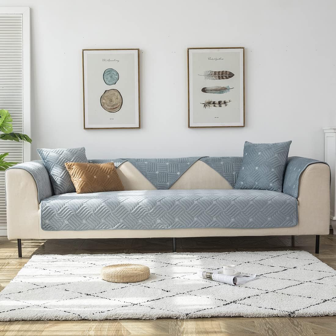 vctops Soft Warm Plush Sofa Couch Covers Weave Pattern Non