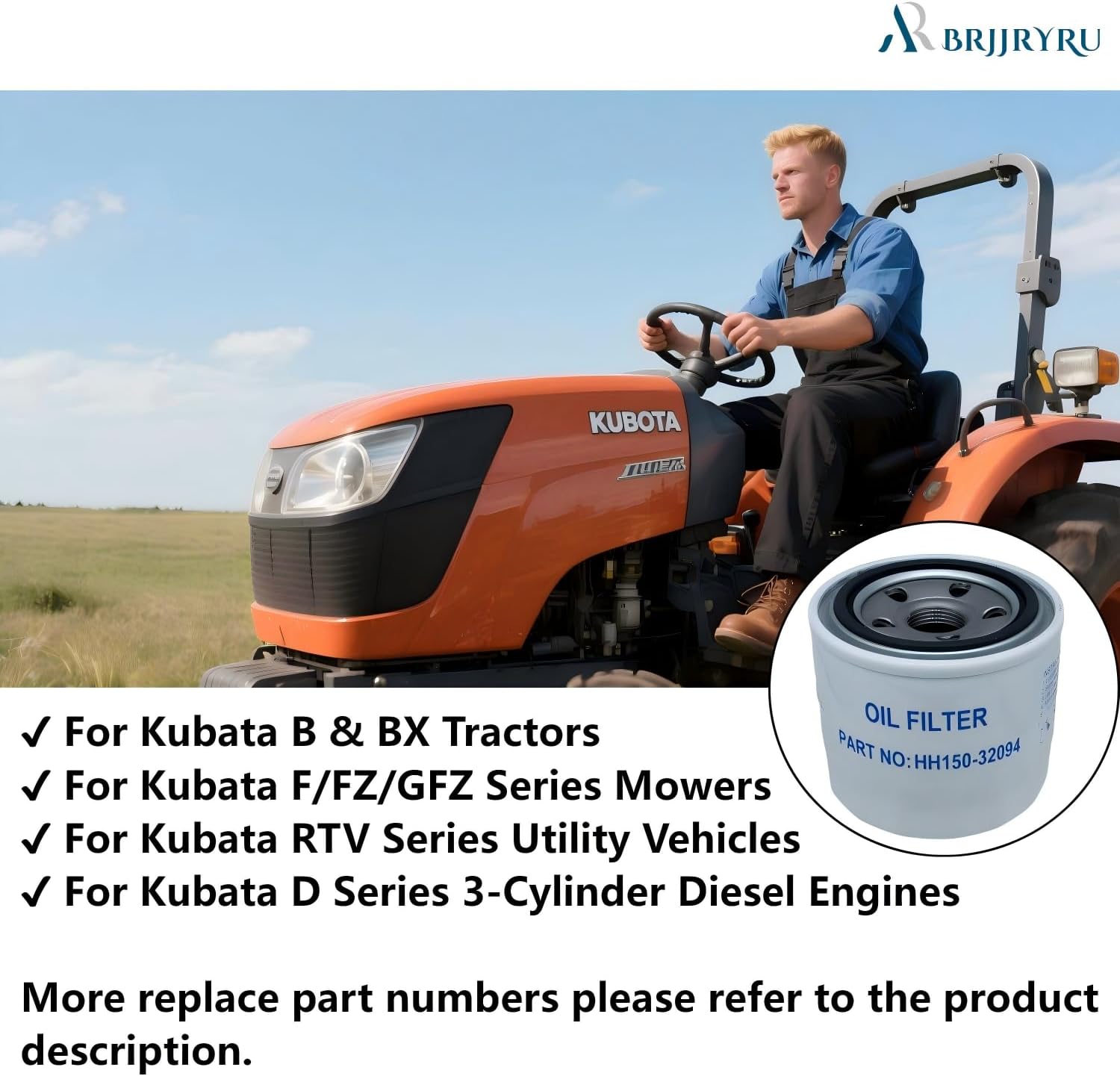 (8 Pack) HH150-32094 Oil Filter Compatible with Kubota BX2200D BX22D BX23D B2100 B2150 B2301 B2320 B2400 B2410 B20 B21 B26 Tractors